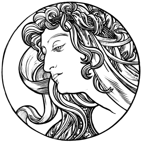 Woman'S Portrait By Alphonse Mucha Coloring Page